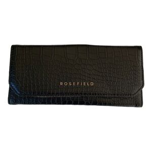 Rosefield Jewelry Envelope Travel Wallet Black Croc Embossed Leather